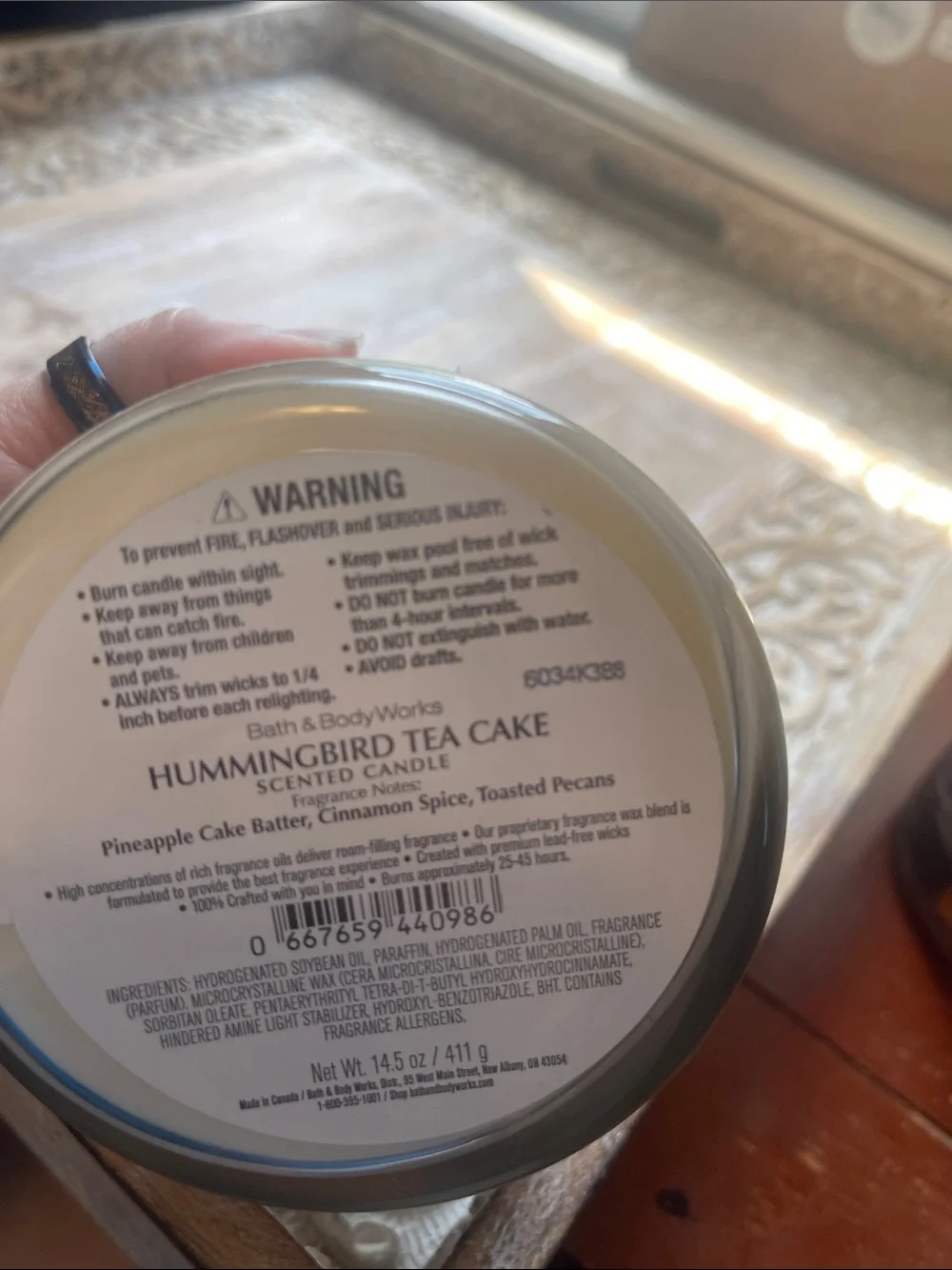 Hummingbird Tea Cake 3-Wick Candle - Orange and Floral Wrap